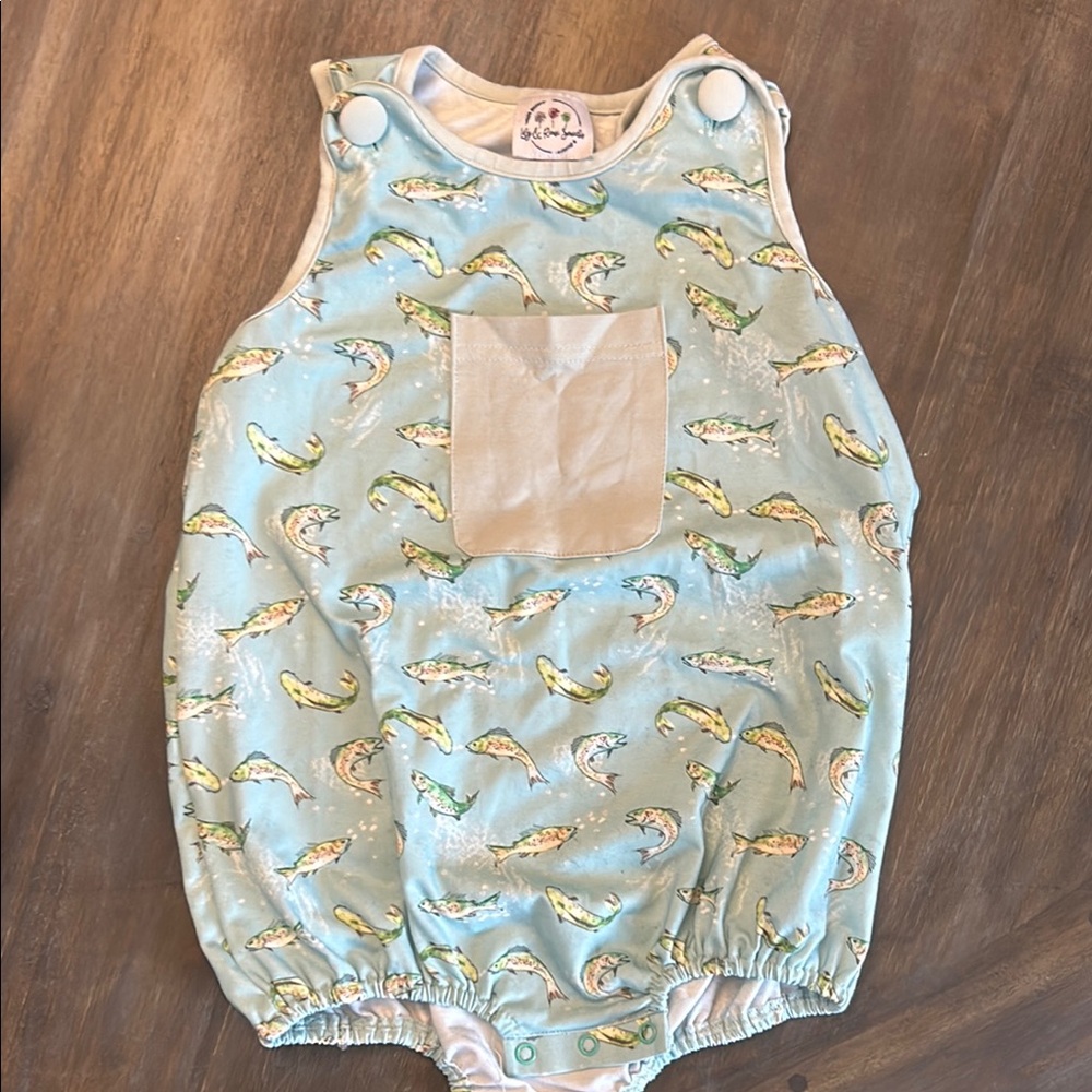 Baby Blue Fish Print Romper